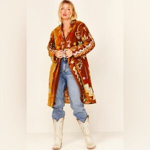 NWT Talisman Woodstock Jacket Embroidered Lined Midi Caramel Multi Corduroy Coat